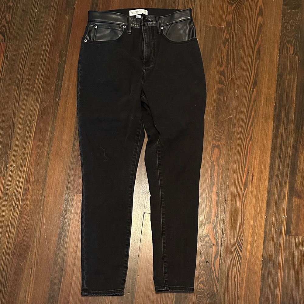 Abercrombie & Fitch Black Jeans with Leather Accents